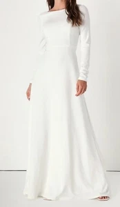 Lulus Iconic Love Story rückenfreies Langarm 2X Maxikleid formell Party Hochzeit - Bild 1 von 12