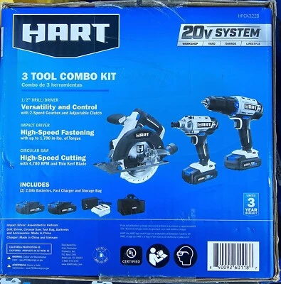 Drill, Impact Driver, Circular Saw Combo - HART HPCK322B Tool Combo Kit - Image 1 of 4
