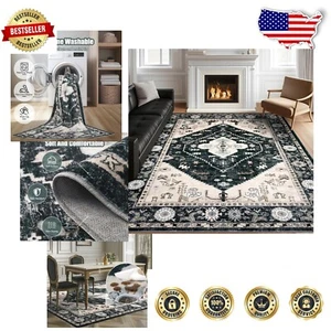 9x12 Machine Washable Non-Slip Area Rug: Vintage Floral for Living Room Elegance - Picture 1 of 11