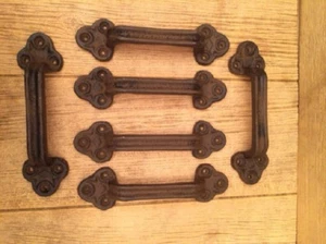SIX Cast Iron Gate Shed Barn Door Pulls Handles 9" Large Six (6) 05124 - Picture 1 of 12