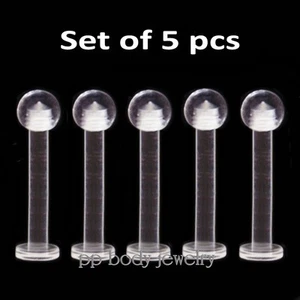 5pcs. Wholesale Clear Acrylic Tongue Ring Barbell with Flat Bottom 10G 5/8" - Picture 1 of 3