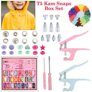KAM T5 Snap Fasteners Kit Plastic & Metal Buttons with Pliers Eyelets & Box Set - Picture 1 of 15