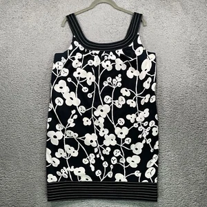 Womens Boutique Sleevless Dress Black White Floral Retro Midi Fitted Size Large - Picture 1 of 11