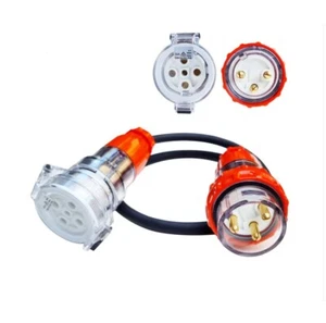 EV Charging 32 Amp 5 Pin 3 Phase Socket to 32 Amp 3 Pin Single Phase Plug - Picture 1 of 3