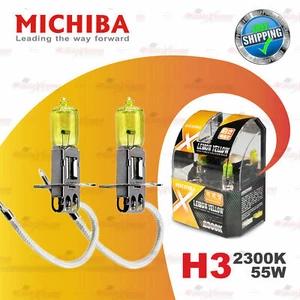 2x H3 12V 453 2300K YELLOW MICHIBA Headlight Bulbs for FRONT FO2 Lamps 55W PK22s - Picture 1 of 9