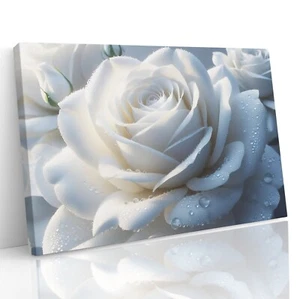 Póster romántico de arte de pared con impresión en lienzo de flores florales de rosas blancas - Imagen 1 de 27
