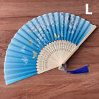 Vintage Chinese Silk Bamboo Folding Fan Hand Held Dancing Party Flower Painting