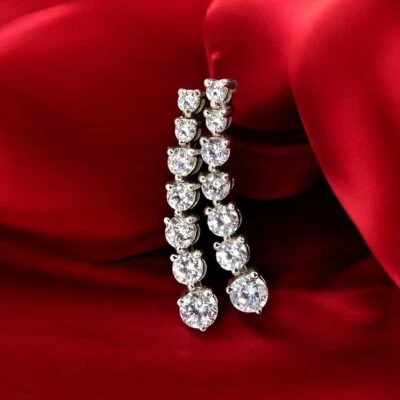 14k White Gold Women Diamond Earring Round Cut Lab Grown 2 Carat - Image 1 of 4