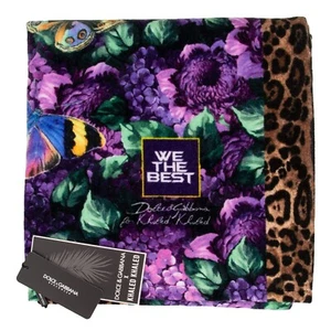 DOLCE & GABBANA DJ Khaled Logo Leopard Schmetterling Blume Strand Tuch Lila - Bild 1 von 7