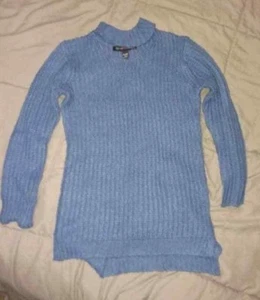 GIRL'S SZ 7/8,CHOKER NECK BLUE SWEATER LONG SHIRT,derek heart co,USED,leggings - Picture 1 of 4