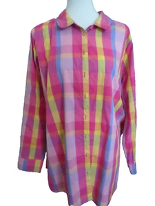 Ladies Size 18W QVC Isaac Mizrahi Live! Pink Yellow Blue Checked Blouse - Picture 1 of 3