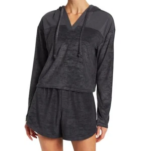 Zella Women’s Sol Terry Cropped Pullover Hoodie Black Size Small Sweatshirt Crop - Picture 1 of 6