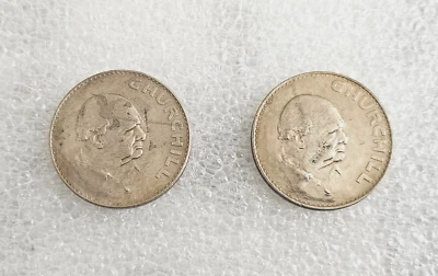 Lote de 2 monedas de una corona 1965 Inglaterra reina Isabel y Winston Churchill Foto 1 de 4