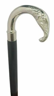 Bastoni da passeggio in legno argento ottone manico testa di elefante design ... - Immagine 1 di 4