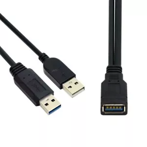 CY USB 3.0 Female to Dual USB Male Extra Power Data Y Extension Cable Black - Picture 1 of 8