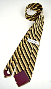 Neck Tie VTG Pride of England 70s Tan Black Cream Yellow Stripe Tie 54" x 3.5" - Picture 1 of 6