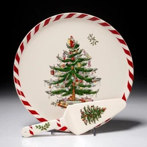 Spode Árbol de Navidad Menta Pastel Plato Espátula Servidor Nuevo en Caja 10.5" Diámetro - Imagen 1 de 8