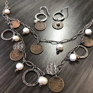Silpada Sterling, Pearl, & Copper Necklace & Earring Set - Silpada 925 Jewelry - Picture 1 of 12