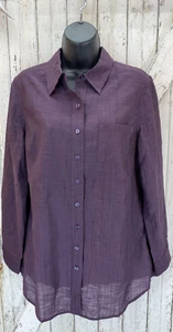 Coldwater Creek Purple Button Up Blouse Long Sleeve Women Small Rayon Blend Top - Picture 1 of 7