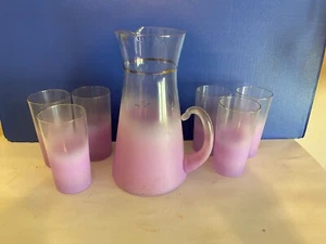 Vintage Mid Century Modern Blendo Pitcher & Glasses Clear Lavender - Picture 1 of 11