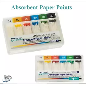 Dental Meta Absorbent Paper Points Sterilized Stanfard, Fine, Medium, .04,. 06 - Picture 1 of 2