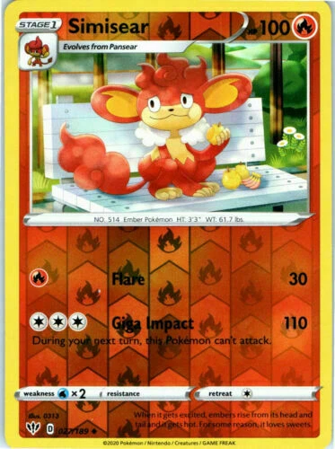 Pokemon - Simisear 027/189 -  Reverse Holo - Darkness Ablaze -NM/M -New - Image 1 of 1