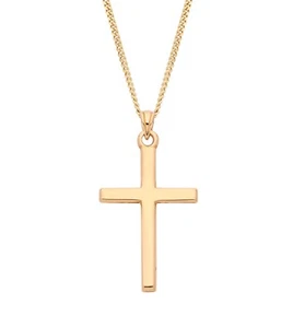 9ct Yellow Gold on Silver Plain Cross Pendant & Chain 16 18 20 inch - Picture 1 of 6
