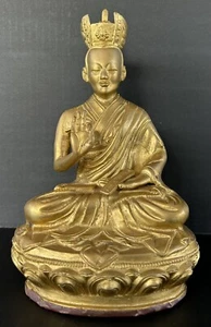 Estatua de bronce budista tibetana china de 10" tono dorado Karmapa Lama - Imagen 1 de 12