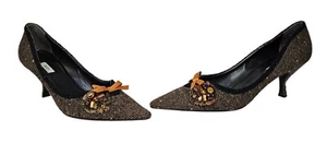 PRADA NWOB Brown Tweed Orange Bow Embellished Pointed Toe Pumps 41 / 11 - Picture 1 of 13