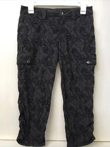 Eddie Bauer Travex Hiking Cropped Pants Nylon Black Floral Print Woman Size 0 - Picture 1 of 3