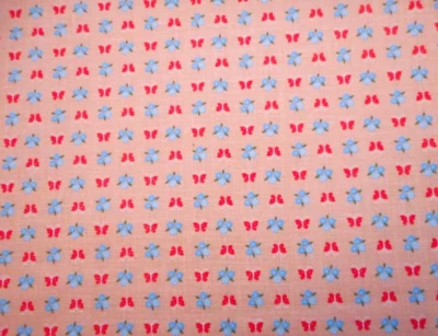 Quilt Fabric By Yard SALE Sm Red Butterflies Sm Blue Floral Beige Cotton Vtg #C - Image 1 of 2