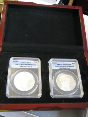 2009 Set ANACS CERTIFIED Lincoln Commemorative Silver Dollars MS70 & PF70 DCAM - Image 1 of 4