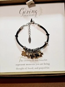Demdaco " Lift The Spirit " Cross Charm ✝️ Black Cord Giving Bracelet  - Picture 1 of 9