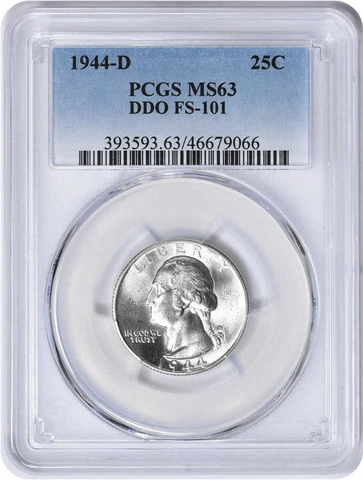 1944-D Washington Silver Quarter DDO FS-101 MS63 PCGS Cover