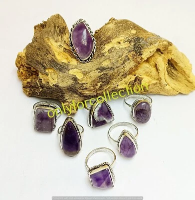 Оптовые кольца с аметистом 925 пробы с покрытием из серебра 925 пробы лот 10 шт. - Изображение 1 из 4