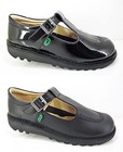 Girls KICKERS Shoes Black Leather School Patent Strap New T-Bar Casual Size 12-6