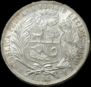 1888 Peru 1 Sol Silver. Double Die Obverse & Reverse. Extremely Rare Error - Bild 1 von 12