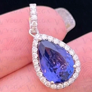 6.80ct Pear Natural Tanzanite & Diamond Pendant 18k White Gold Plated No Chain - Picture 1 of 12