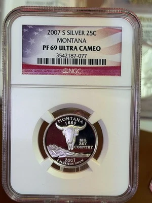 2007 S Silver Montana Quarter PF69 Ultra Cameo • NGC Slab • Brilliant Proof - Image 1 of 2