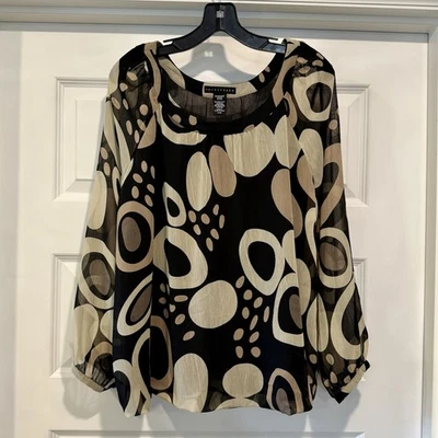 Blusa Apostrophe Para Mujer Talla XL Top Carrera Transparente Negra Beige Patrón Forrada Foto 1 de 4