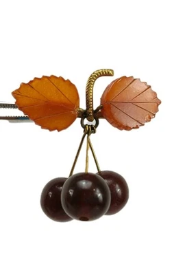 Broche de cereza ámbar vintage hoja tallada prendedor ruso único ámbar joyería Foto 1 de 4