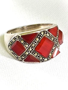 Sterling Silber Karneol Markasit gesteppter Ring Größe 7 Kuppel Stil 6 Gramm - Bild 1 von 10