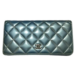 Auth CHANEL Matelasse - Light Blue Patent Leather Long Wallet - Picture 1 of 6