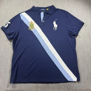 Polo Ralph Lauren Poloshirt Herren XXL Navy Custom Slim Fit Big Pony Wappen Schärpe - Bild 1 von 9