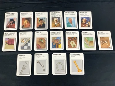 Tarjetas de repuesto de colección 1988 Clue Master Detective - 17 en total: sospechoso, juego Foto 1 de 2
