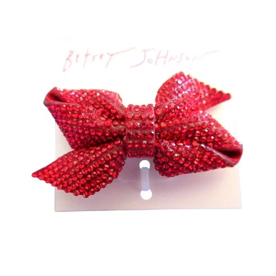 Betsey Johnson Red Rhinestone Bow Ring Size 7 Stretch Band Holiday Bling New  - Image 1 of 4
