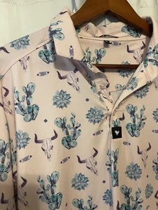 Bad Birdie Polo Shirt Men XL Pink The Ranch Southwest Geometric Golf Performance - Picture 1 of 6
