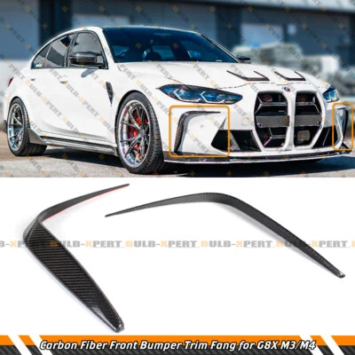 FOR 2021-25 BMW G80 G82 M3 M4 CARBON FIBER FRONT BUMPER GARNISH TRIM COVER FANG - Image 1 of 4