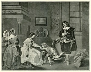 Cavalier Musketeer kissing the hand of the Duchess, 1892 typogravure - Picture 1 of 4