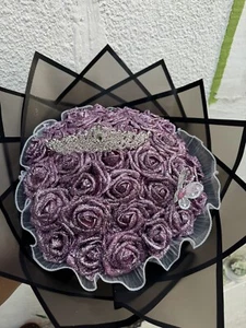 Rosenstrauß Handmade Rosa Glitzer Valentinstag, Muttertag Geburtstag Geschenk - Bild 1 von 4